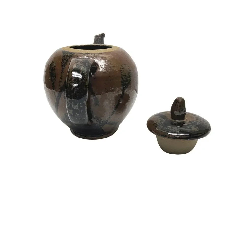 VTG Studio Stoneware Pottery Teapot  Signed Brown Black Splatter Design